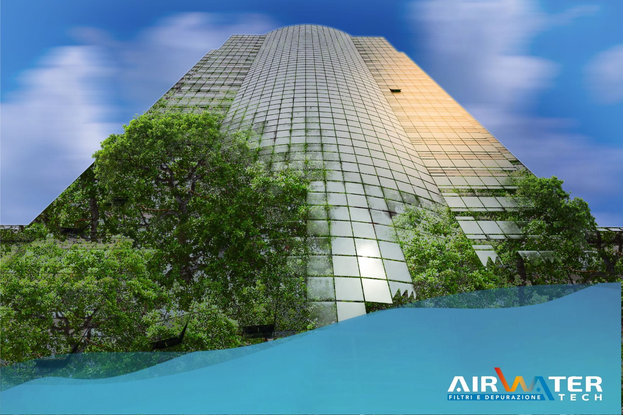 immagine che mostra un palazzo alto e moderno con alberi